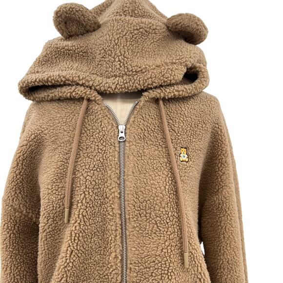 Teddy Fresh Hoodie Bear Ears Hoodie Zip Up Sherpa Fleece Tan Size Medium - Picture 3 of 11